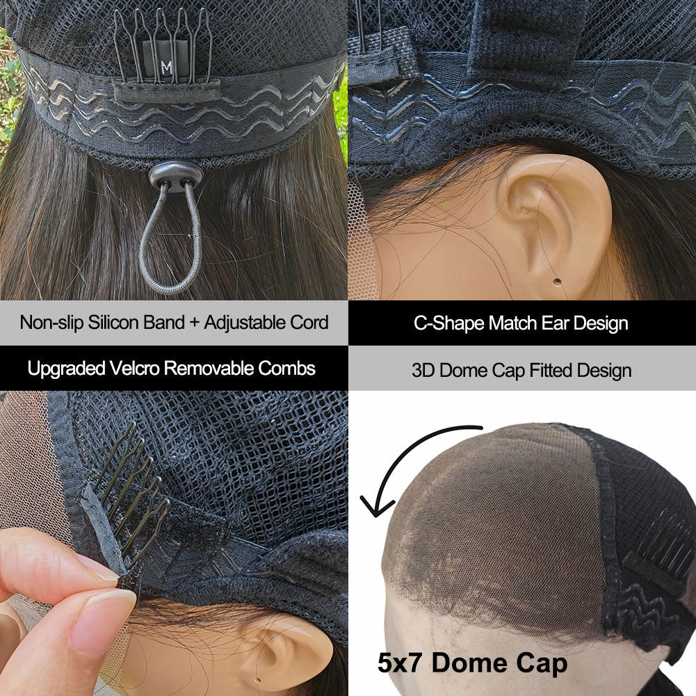 Upgraded Drawstring Dome Cap 3D Fitted Pre-Cut HD Lace Closure Wig Curly