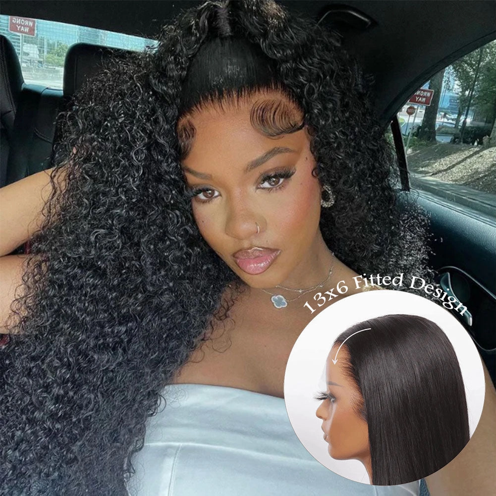 Upgraded Knot-Free 13x6 Fitted Cap Glueless Skin Melt Lace Front Wig Curly