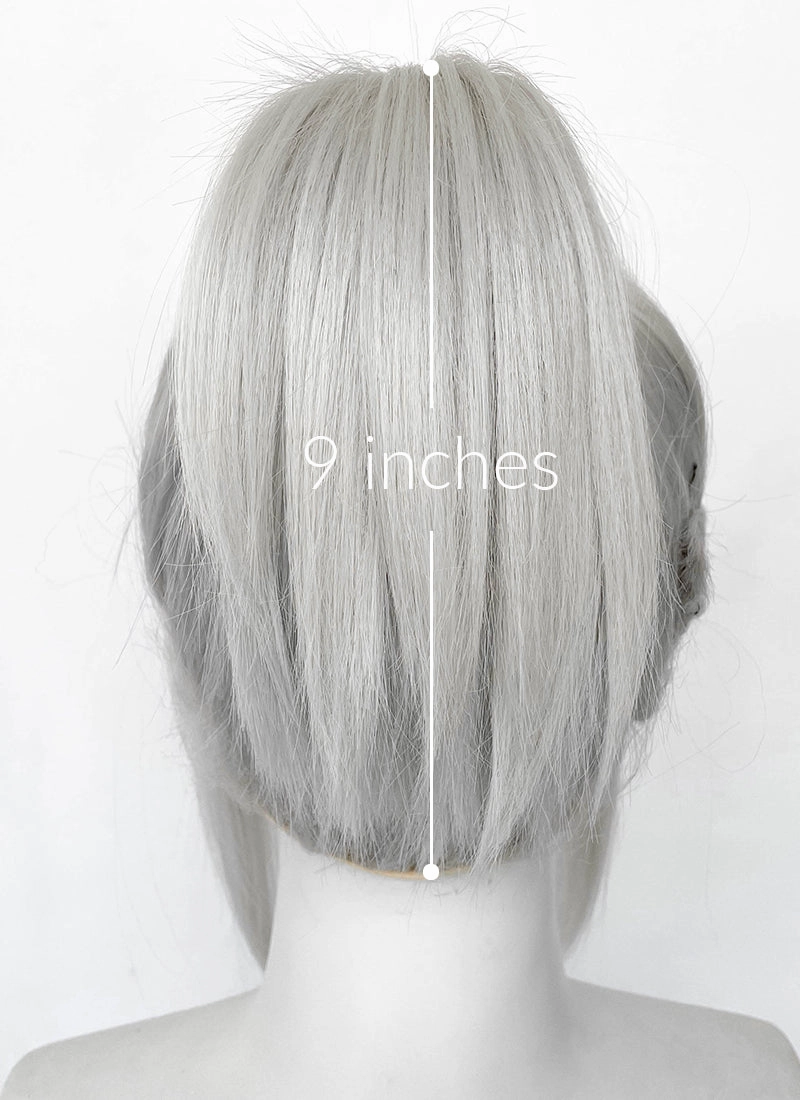 Valorant Jett Silver Grey Straight Yaki Lace Front Synthetic Wig With Ponytail LF6118
