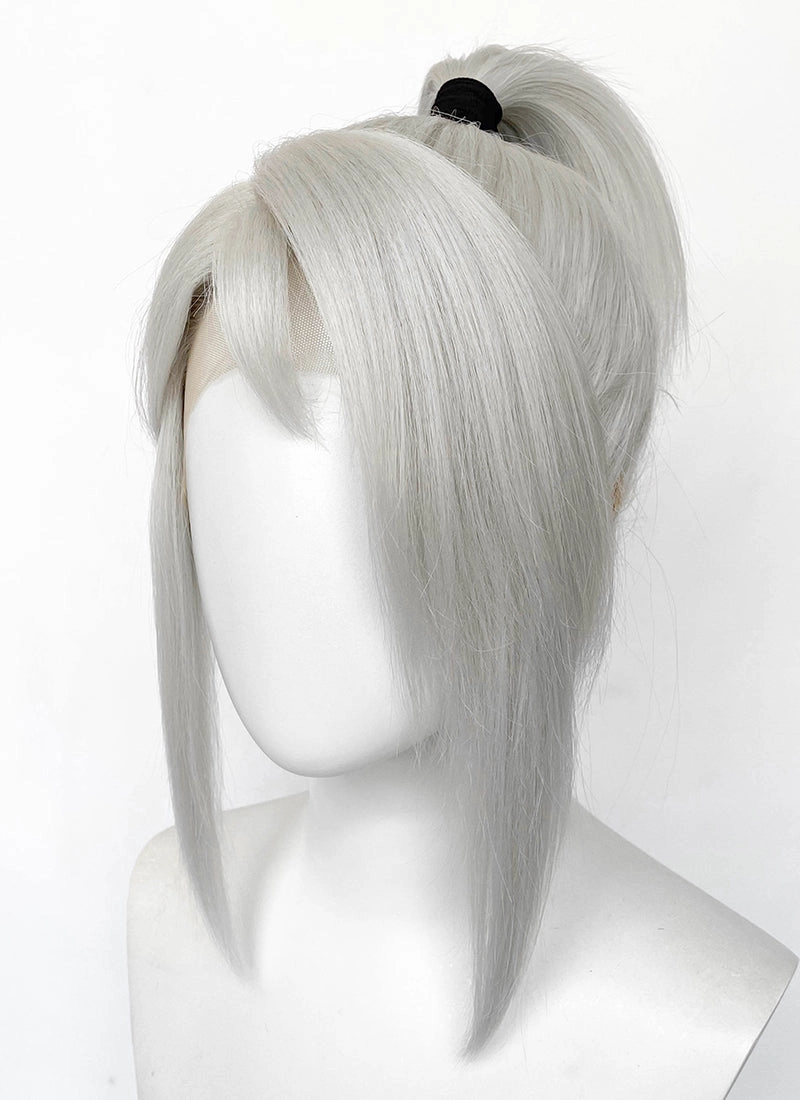 Valorant Jett Silver Grey Straight Yaki Lace Front Synthetic Wig With Ponytail LF6118