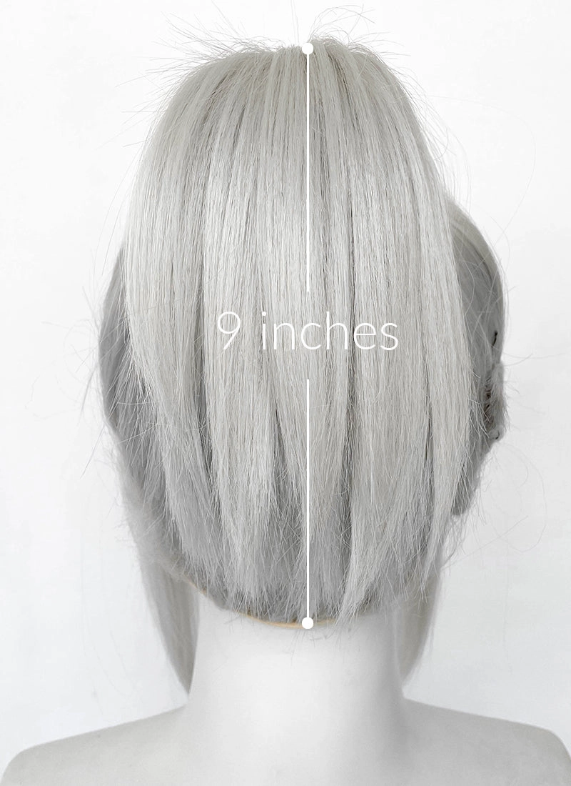 Valorant Jett Silver Grey Straight Yaki Lace Front Synthetic Wig With Ponytail LF6118