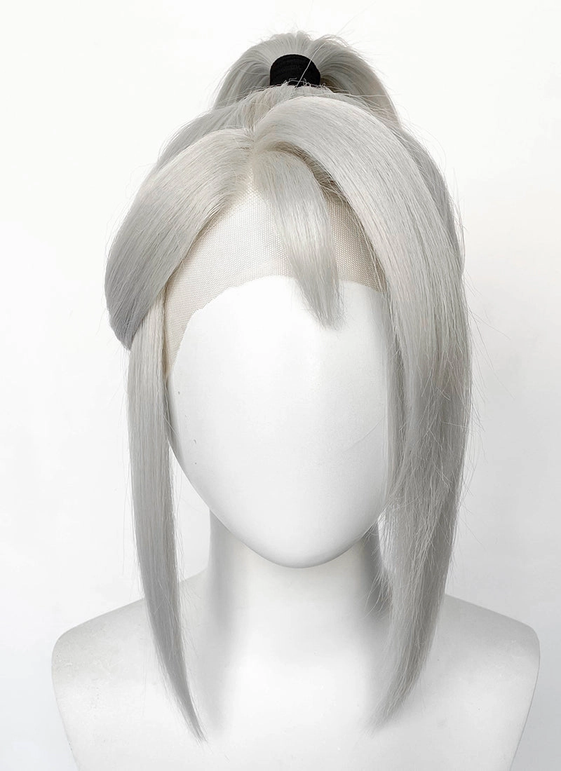 Valorant Jett Silver Grey Straight Yaki Lace Front Synthetic Wig With Ponytail LF6118