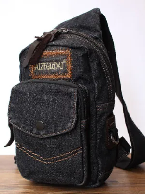 Vintage Black Denim Mens Sling Bag Chest Bag Denim Cool Sling Bag For Men