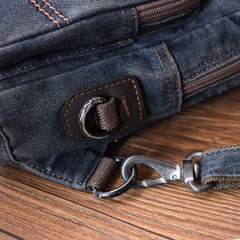 Vintage Black Denim Mens Sling Bag Chest Bag Denim Cool Sling Bag For Men