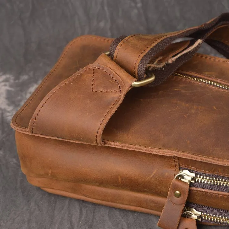 Vintage Brown Leather Men's Chest Bag One Shoulder Backpack Sling Bag For Men
