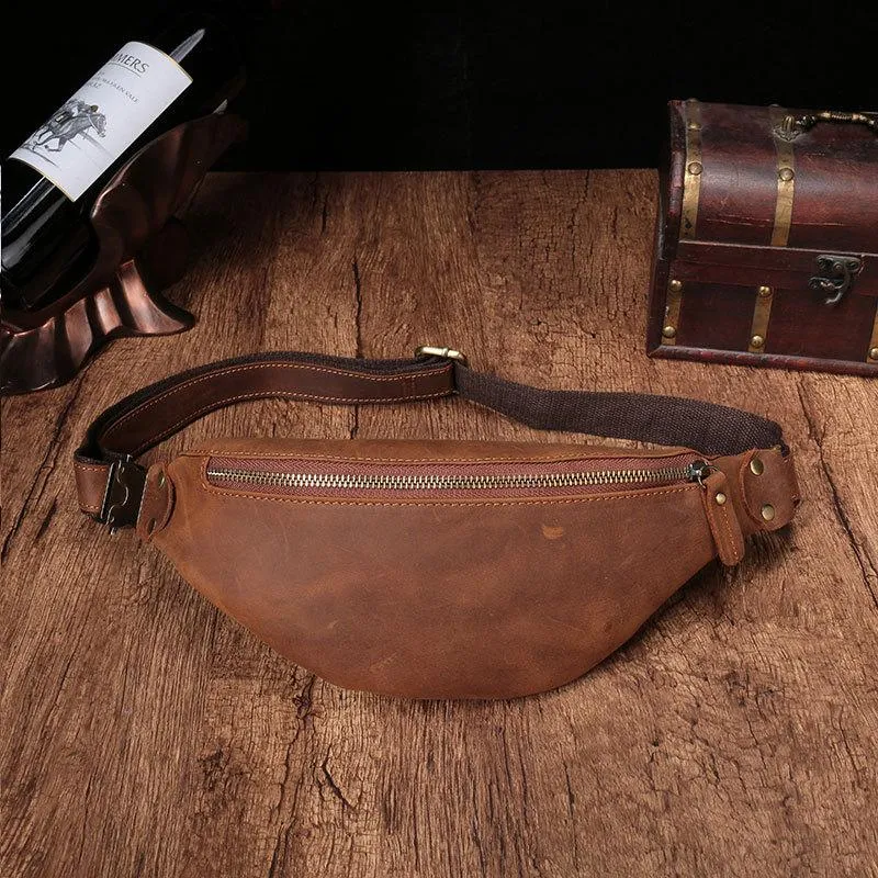 Vintage Brown Leather Men's Fanny Pack Coffee Waist Bag Chest Bag For Men
