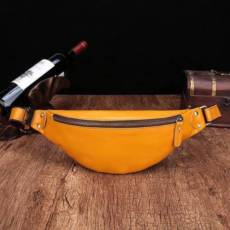 Vintage Brown Leather Men's Fanny Pack Coffee Waist Bag Chest Bag For Men