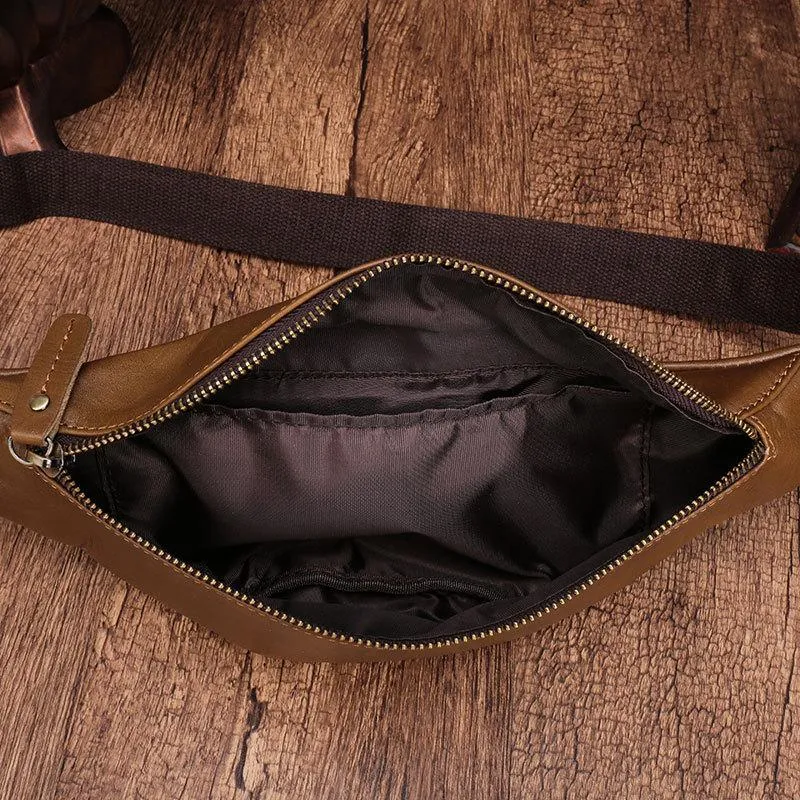 Vintage Brown Leather Men's Fanny Pack Coffee Waist Bag Chest Bag For Men
