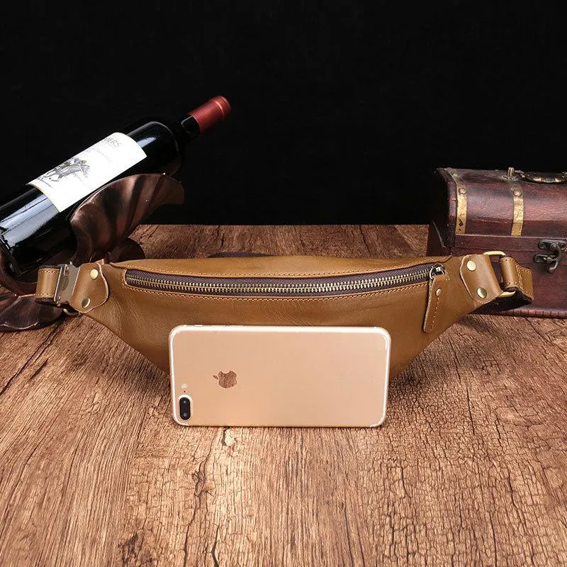 Vintage Brown Leather Men's Fanny Pack Coffee Waist Bag Chest Bag For Men