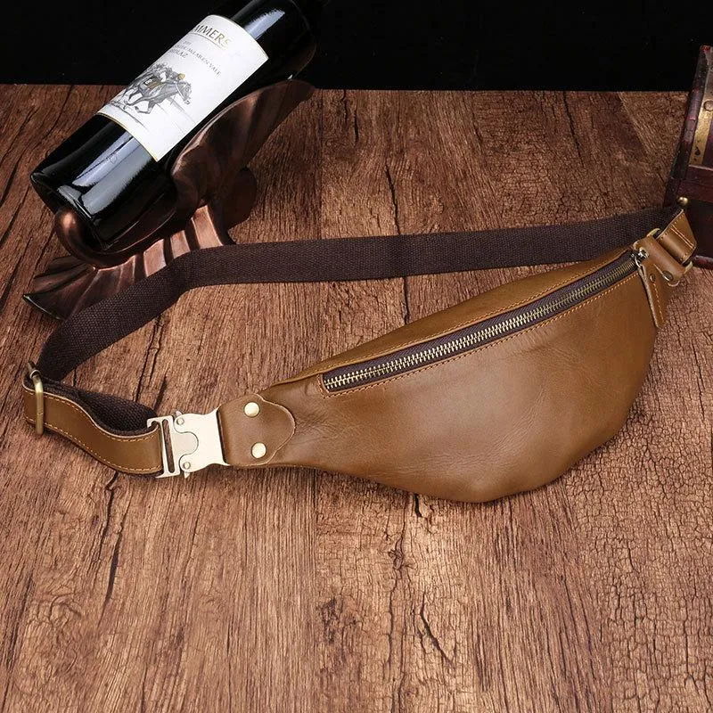 Vintage Brown Leather Men's Fanny Pack Coffee Waist Bag Chest Bag For Men