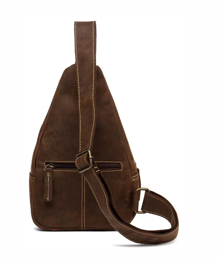 Vintage Brown Leather Mens Sling Bag Crossbody Pack Brown Cool Chest Bag for men