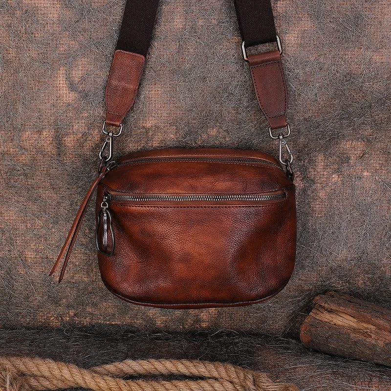 Vintage Brown Leather Womens Saddle Shoulder Bag Small Saddle Crossbody Purse for Ladies