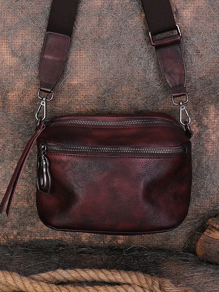 Vintage Brown Leather Womens Saddle Shoulder Bag Small Saddle Crossbody Purse for Ladies