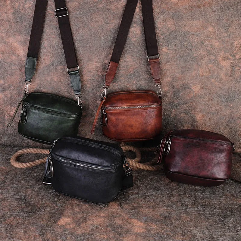 Vintage Brown Leather Womens Saddle Shoulder Bag Small Saddle Crossbody Purse for Ladies
