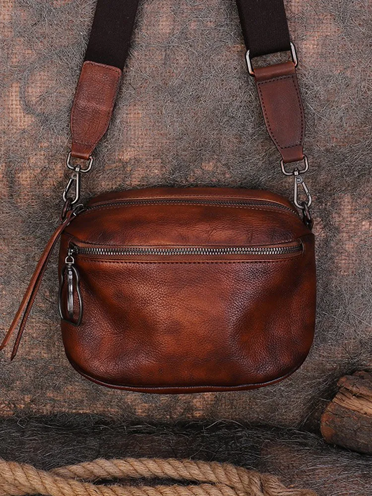 Vintage Brown Leather Womens Saddle Shoulder Bag Small Saddle Crossbody Purse for Ladies