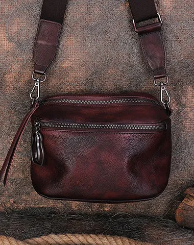 Vintage Brown Leather Womens Saddle Shoulder Bag Small Saddle Crossbody Purse for Ladies