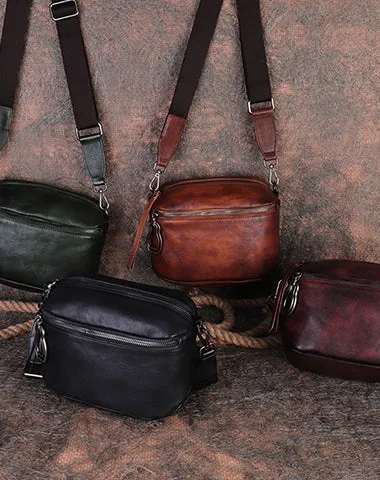 Vintage Brown Leather Womens Saddle Shoulder Bag Small Saddle Crossbody Purse for Ladies