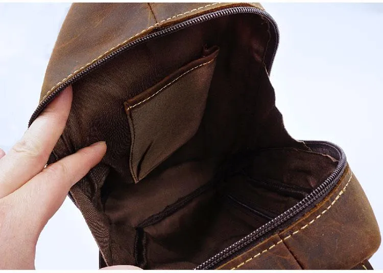 Vintage Large Leather Mens Sling Bag Brown Sling Pack Sling Backpack for Men