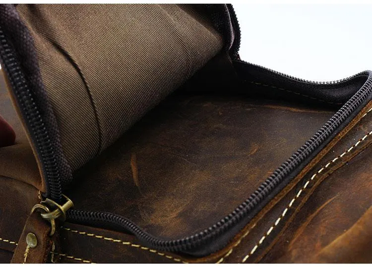 Vintage Large Leather Mens Sling Bag Brown Sling Pack Sling Backpack for Men