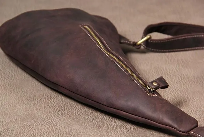 Vintage Leather Mens Cool Sling Bag for Men Sling Shoulder Bag Chest Bag for men