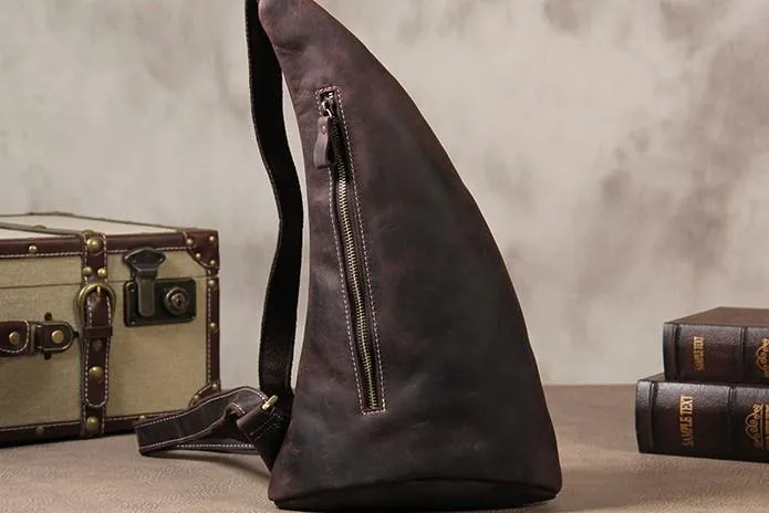 Vintage Leather Mens Cool Sling Bag for Men Sling Shoulder Bag Chest Bag for men