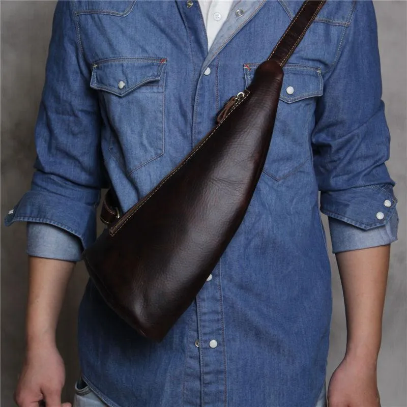 Vintage Leather Mens Cool Sling Bag for Men Sling Shoulder Bag Chest Bag for men