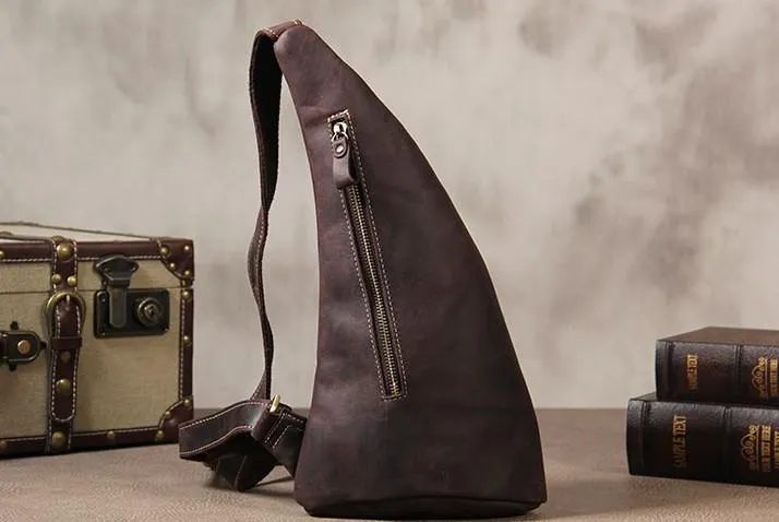 Vintage Leather Mens Cool Sling Bag for Men Sling Shoulder Bag Chest Bag for men