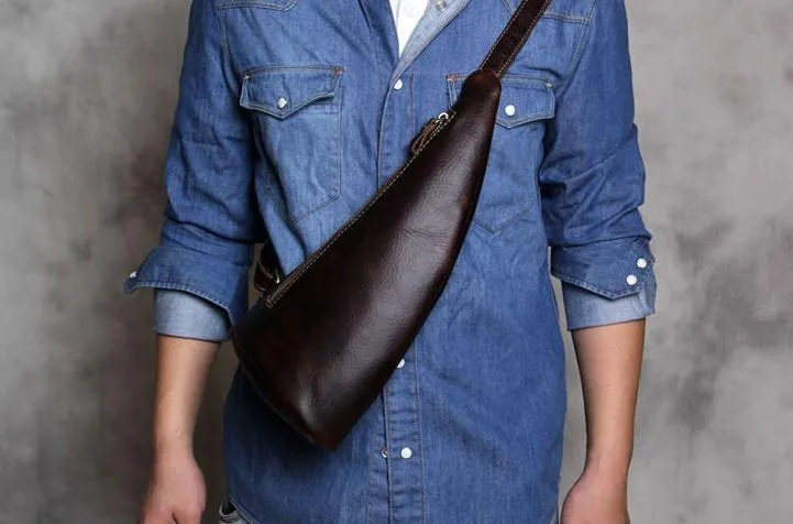 Vintage Leather Mens Cool Sling Bag for Men Sling Shoulder Bag Chest Bag for men