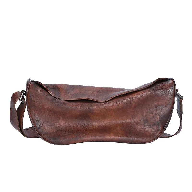 Vintage Mens Sling Bag Leather Saddle Chest Bag Shoulder Purse Crossbody Pack for Men