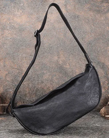 Vintage Mens Sling Bag Leather Saddle Chest Bag Shoulder Purse Crossbody Pack for Men