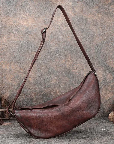 Vintage Mens Sling Bag Leather Saddle Chest Bag Shoulder Purse Crossbody Pack for Men