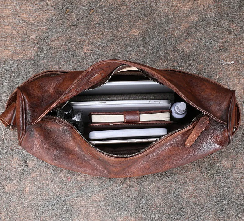 Vintage Mens Sling Bag Leather Saddle Chest Bag Shoulder Purse Crossbody Pack for Men