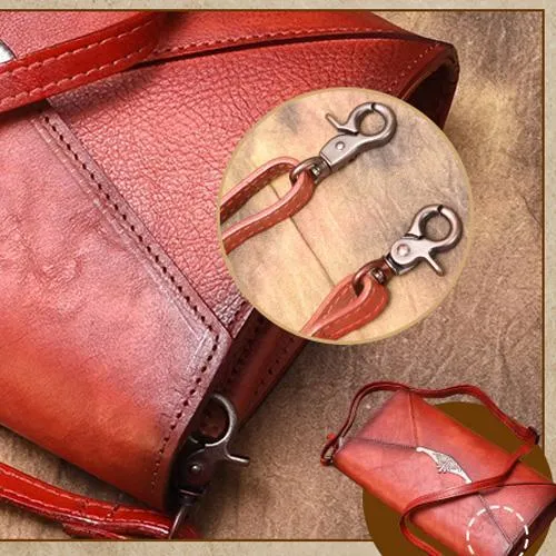 Vintage Red Leather Wallet Womens Side Bag Clutch Wallet Purse Green Shoulder Bag