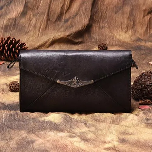 Vintage Red Leather Wallet Womens Side Bag Clutch Wallet Purse Green Shoulder Bag