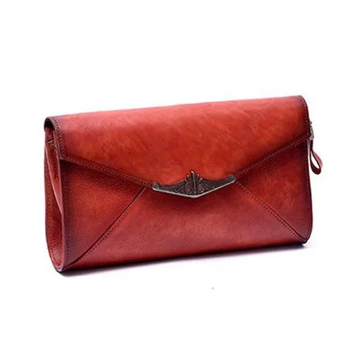 Vintage Red Leather Wallet Womens Side Bag Clutch Wallet Purse Green Shoulder Bag