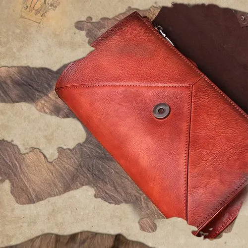 Vintage Red Leather Wallet Womens Side Bag Clutch Wallet Purse Green Shoulder Bag