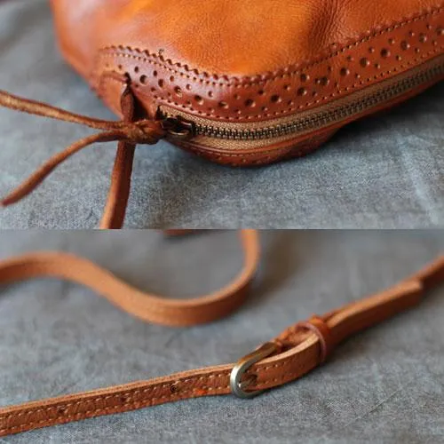 Vintage Small WOmens Brown Leather Small Crossbody Bag Black Zipper Shoulder Bag for Ladies