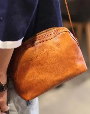 Vintage Small WOmens Brown Leather Small Crossbody Bag Black Zipper Shoulder Bag for Ladies