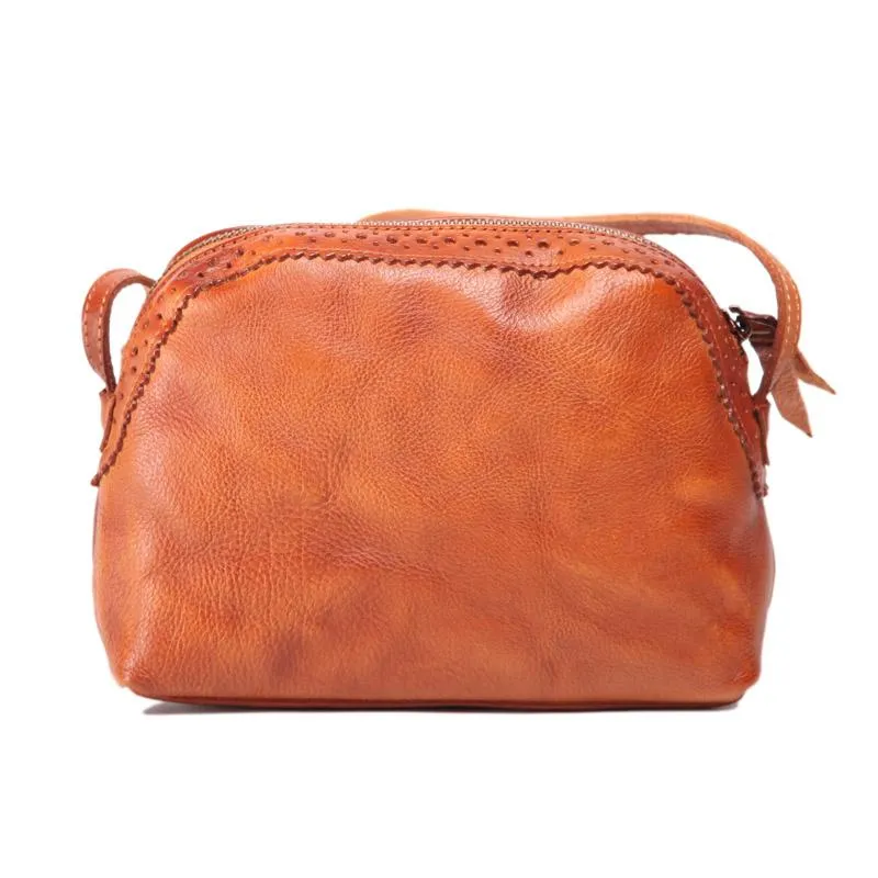 Vintage Small WOmens Brown Leather Small Crossbody Bag Black Zipper Shoulder Bag for Ladies