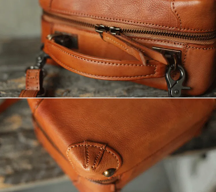 Vintage Womens Brown Leather Box Satchel Handbag Square Shoulder Bag Handbags Crossbody Bag Purse