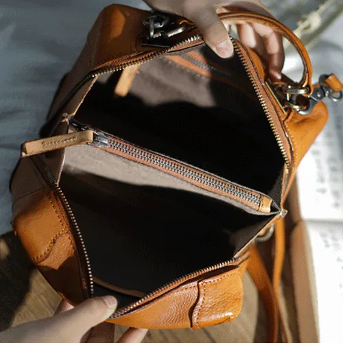 Vintage Womens Brown Leather Box Satchel Handbag Square Shoulder Bag Handbags Crossbody Bag Purse