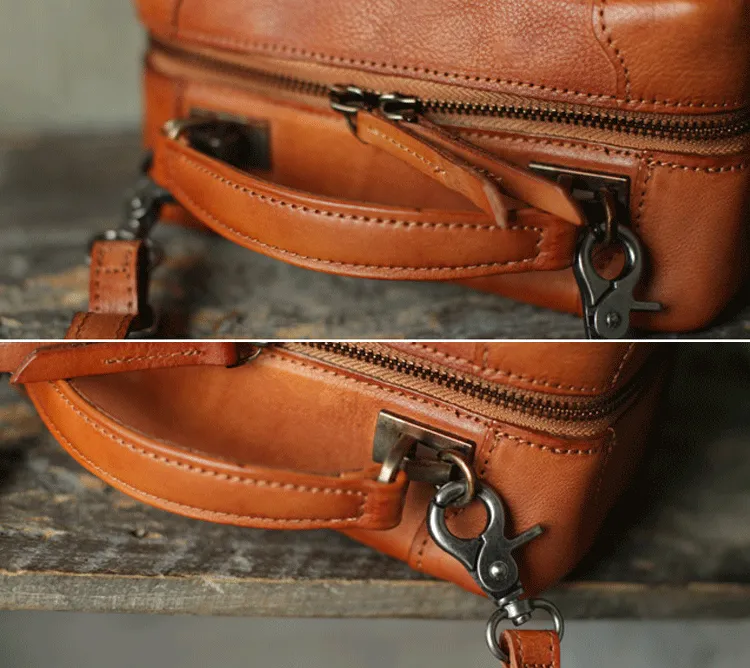 Vintage Womens Brown Leather Box Satchel Handbag Square Shoulder Bag Handbags Crossbody Bag Purse