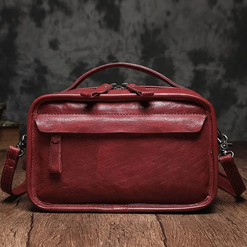 Vintage Womens Coffee Small Cube Handbag Leather Black Women's Shoulder Purse for Ladies