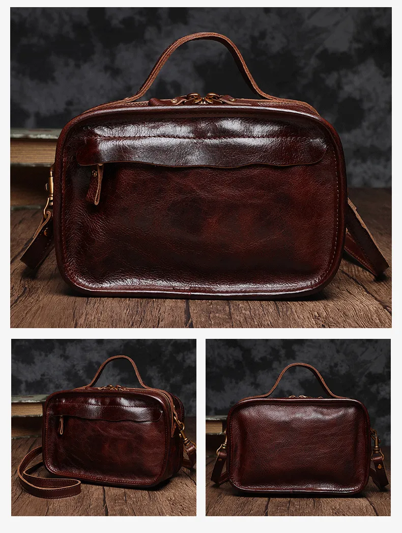 Vintage Womens Coffee Small Cube Handbag Leather Black Women's Shoulder Purse for Ladies