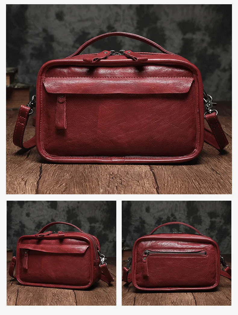 Vintage Womens Coffee Small Cube Handbag Leather Black Women's Shoulder Purse for Ladies