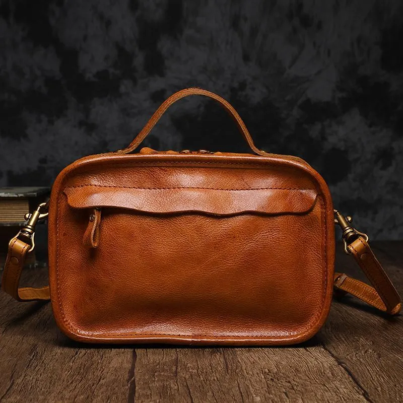 Vintage Womens Coffee Small Cube Handbag Leather Black Women's Shoulder Purse for Ladies