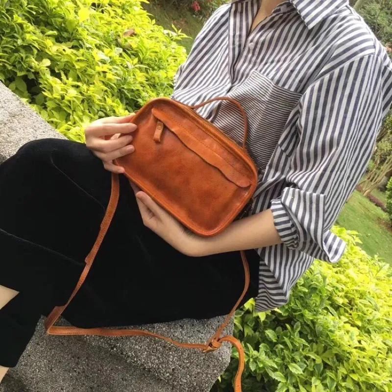 Vintage Womens Coffee Small Cube Handbag Leather Black Women's Shoulder Purse for Ladies