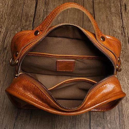 Vintage Womens Coffee Small Cube Handbag Leather Black Women's Shoulder Purse for Ladies