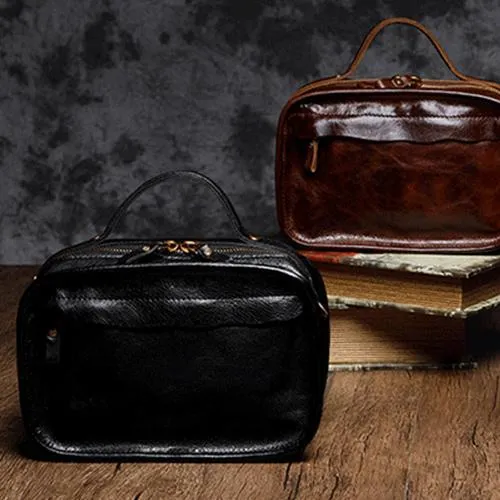Vintage Womens Coffee Small Cube Handbag Leather Black Women's Shoulder Purse for Ladies