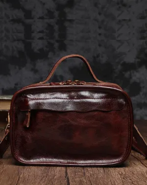 Vintage Womens Coffee Small Cube Handbag Leather Black Women's Shoulder Purse for Ladies